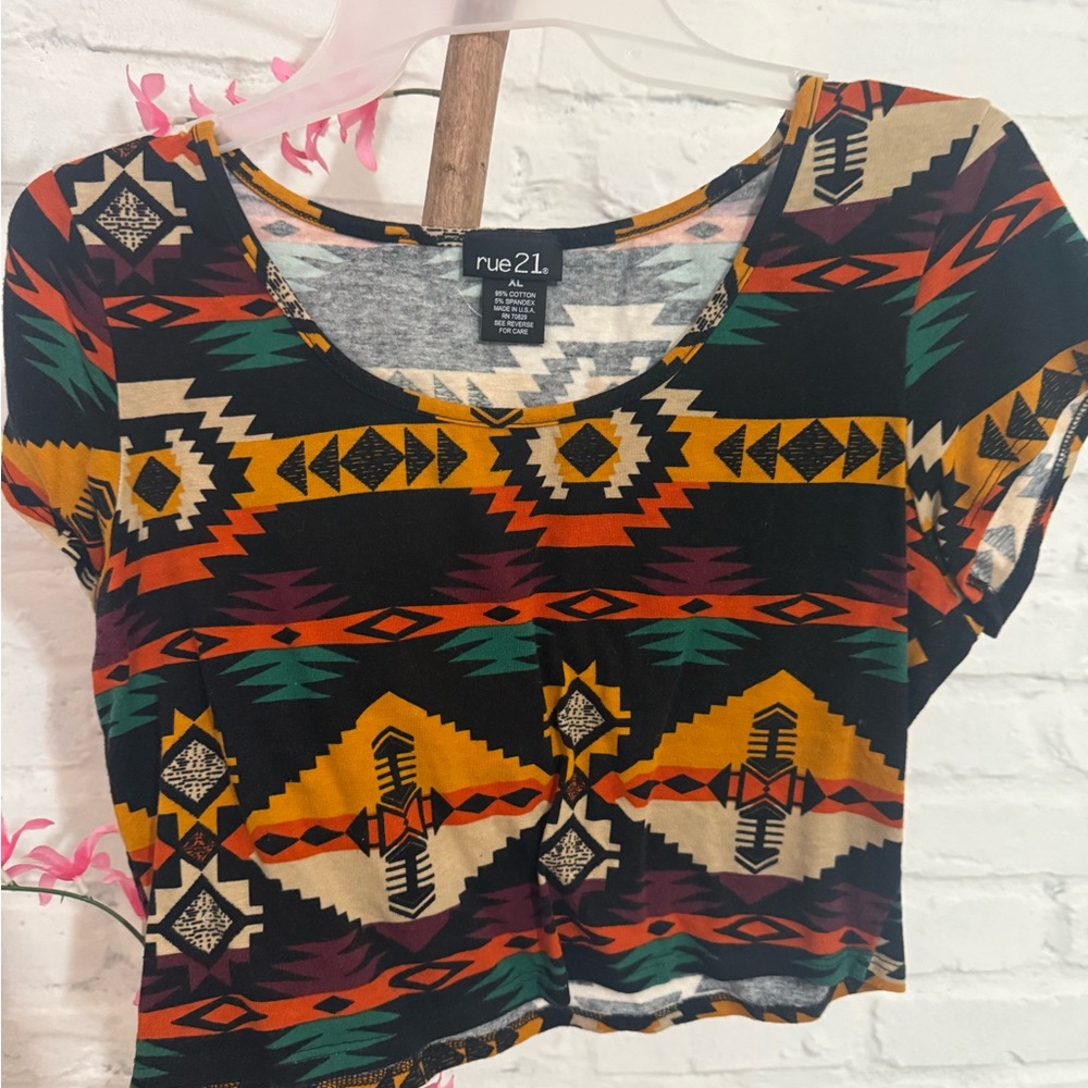Rue21 Women's Aztec Print Crop Top - Black, Orange, Green